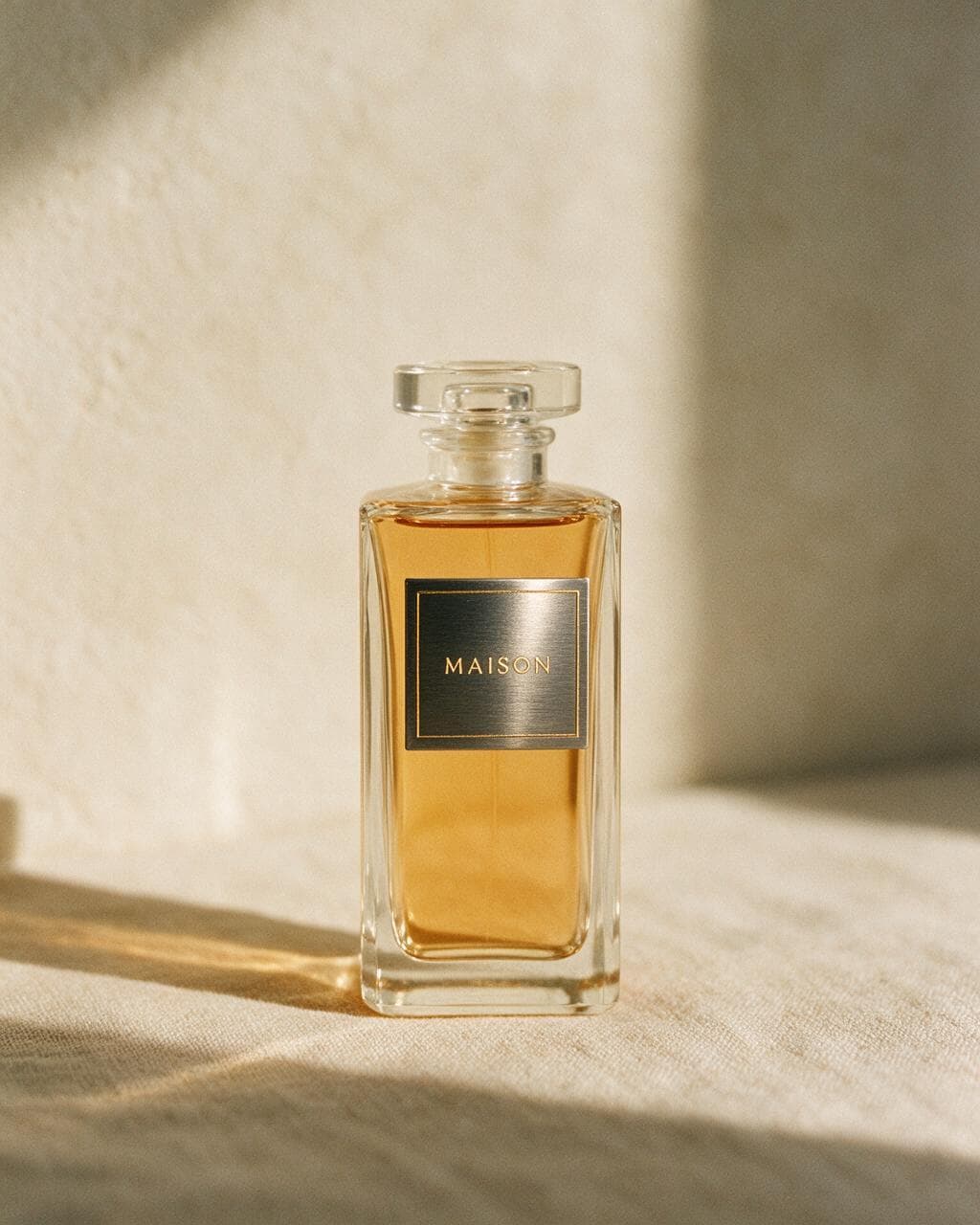 Flacon de parfum avec étiquette en alliage d’aluminium noir et sérigraphie or